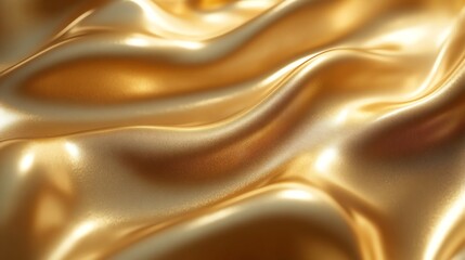 Obraz premium A luxurious golden fabric drapes elegantly, capturing light with its shimmering surface and smooth texture, perfect for elegant designs.