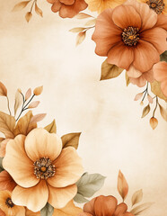 Watercolor background with autumn flowers. Fall floral texture. Generative AI.