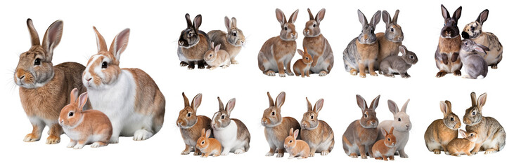 Fototapeta premium Diverse Rabbit Breeds Collection on Transparent Background