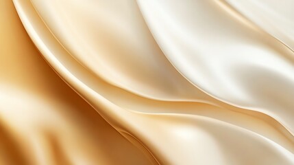 Fototapeta premium Elegant fabric reflecting light, showcasing smooth curves and rich texture in shades of gold and cream for design inspiration.