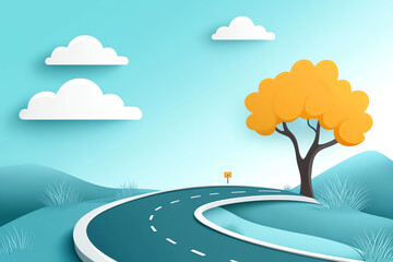 Fototapeta premium Milestones scattered on timeline pathway, roadmap concept, flat design illustration