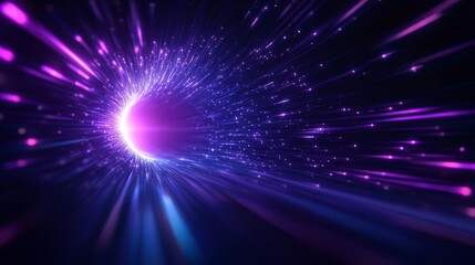 Fototapeta premium Abstract purple and blue light burst on dark background.