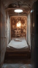 Rustic Bedroom Interior with Vintage Bed and Light