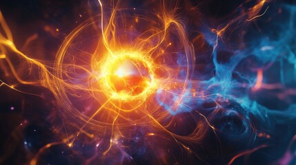 Illustration of a photon colliding with an electron, representing particle physics and the photoelectric effect.