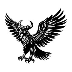 Vulture perched, looking vigilant and powerful, captured in a crisp black and white vector.

