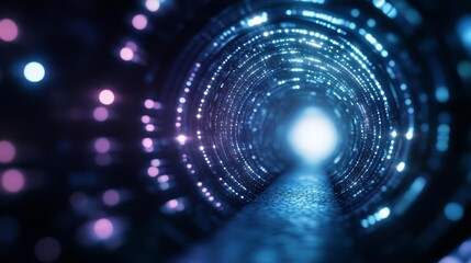 Obraz premium Futuristic tunnel with glowing lights, abstract technology background