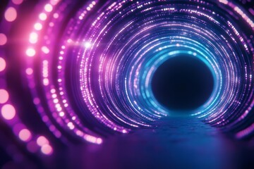 Obraz premium Futuristic tunnel with neon lights in purple and blue hues.