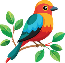 A beautiful colorful bird siting on a branch of a tree vector art illustration