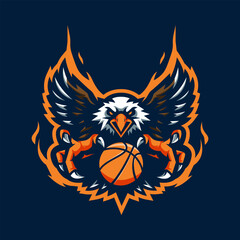 Eagle Fly Holding Basketball sports logo design 