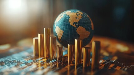 Global Finance Concept with Bar Graph and Globe
