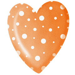 Watercolor orange heart with polka dot.