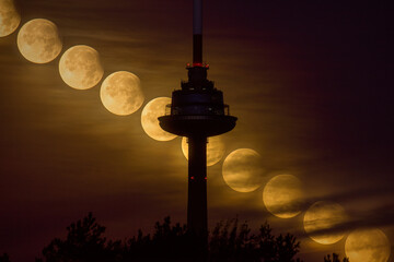 Partial lunar eclipse and Vilnius TV tower (September 18, 2024)