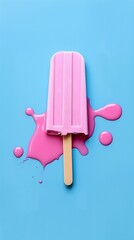 Strawberry cold snack pop sickle ice with wooden stick melted fruity flavor story portrait