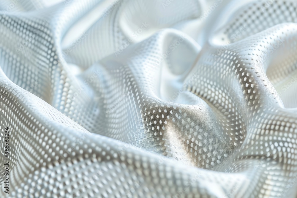 Poster close-up of white perforated fabric with waves creating texture.