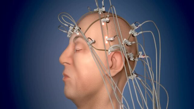 Man Wired To An Eeg Machine Or Electroencephalograph Which Produces A Graphical Record Of Electrical Activity Of The Human Brain Perfect Animation For Any Science Or Medically Related Purposes