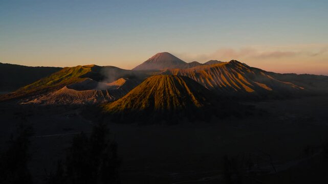 Experience the Majestic Beauty of Volcanoes at Dawn in Bromo Tengger Semeru National Park. East Java, Indonesia