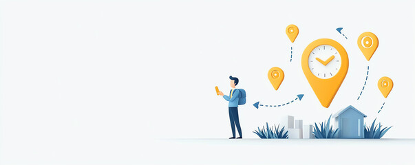 Development milestones along a roadmap, timeline concept, flat design illustration