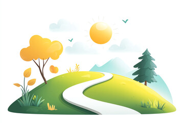 Development journey on a timeline, roadmap concept, flat design illustration