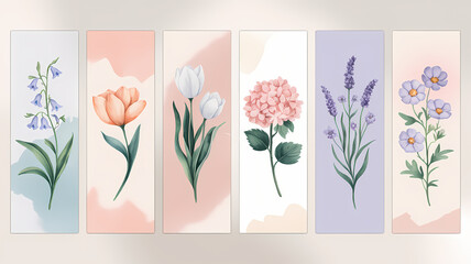 Obraz premium set of floral illustrations, set of bookmarks, watercolor floral bookmarks, isolated on white background 