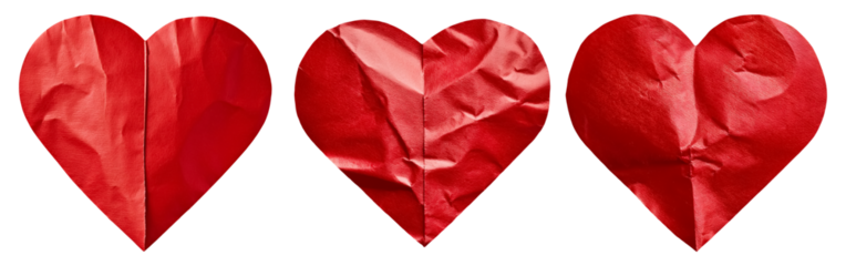 Red paper heart shapes with transparent background design elements, png heart