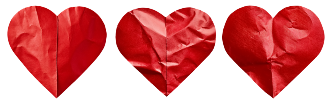 Red paper heart shapes with transparent background design elements, png heart