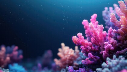 Fototapeta premium A surreal underwater scene with glowing, multicolored coral and neon fish, visualizing an imaginative ocean world