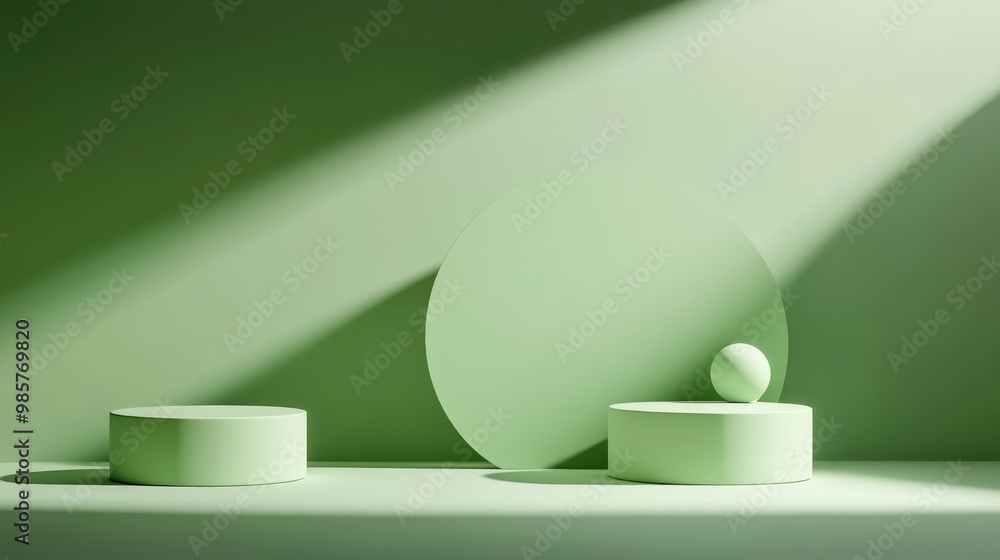 Poster abstract geometric shape in green color minimal design for cosmetic or product display podium 3d ren