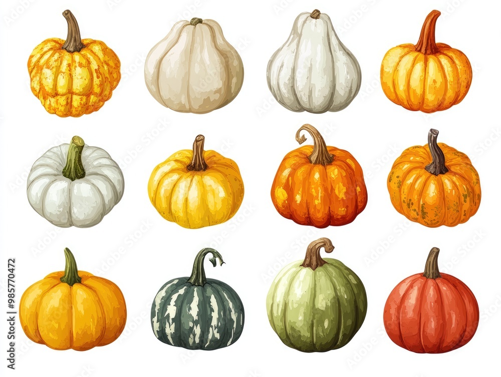 Sticker Colorful Collection of Decorative Pumpkins and Squash