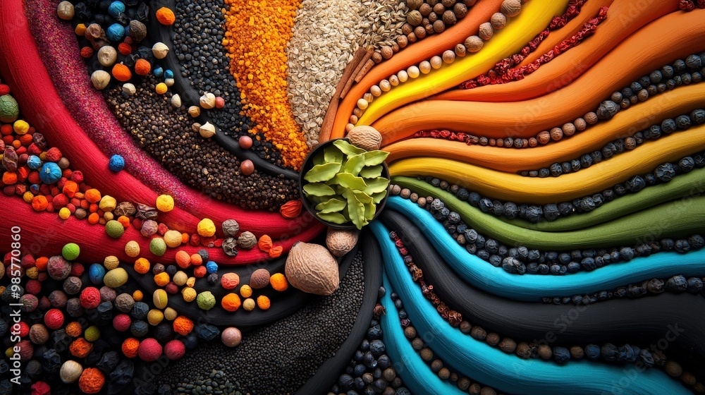 Aufkleber an artistic interpretation of spices as swirling patterns of color.