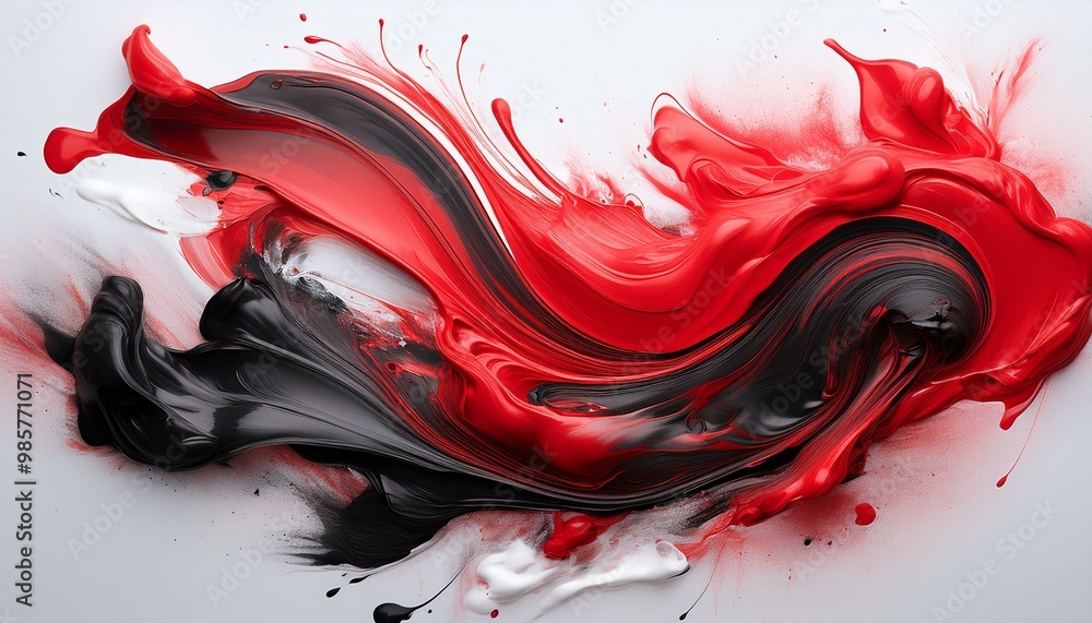 Wall mural red and black acrylic on white background