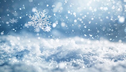 Fototapeta premium A Single Snowflake Descending on Fresh Snow