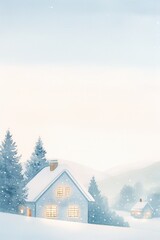Glittering frost patterns on a Christmas window, warm glow of candles inside, watercolor