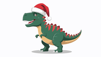Fototapeta premium A cheerful cartoon dinosaur wearing a festive Santa hat, perfect for holiday-themed designs and children's artwork.