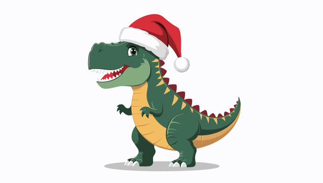A cheerful dinosaur wearing a festive Santa hat, perfect for holiday-themed designs and playful illustrations.