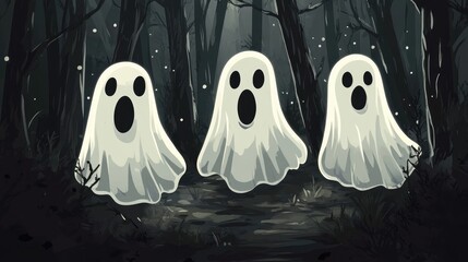 spooky funny ghosts illustration for seasonal background