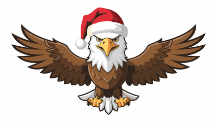 Obraz premium A festive eagle character wearing a Santa hat, symbolizing holiday spirit and cheer.