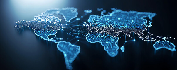 World map made of interconnected financial buildings, governed by scales and law books global finance, regulation, world map