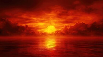 Fototapeta premium Dramatic dark red background with fiery sky and golden sunset for design use