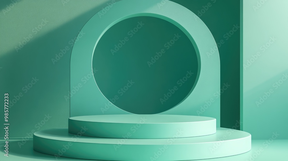 Poster abstract geometric shape in green color minimal design for cosmetic or product display podium 3d ren