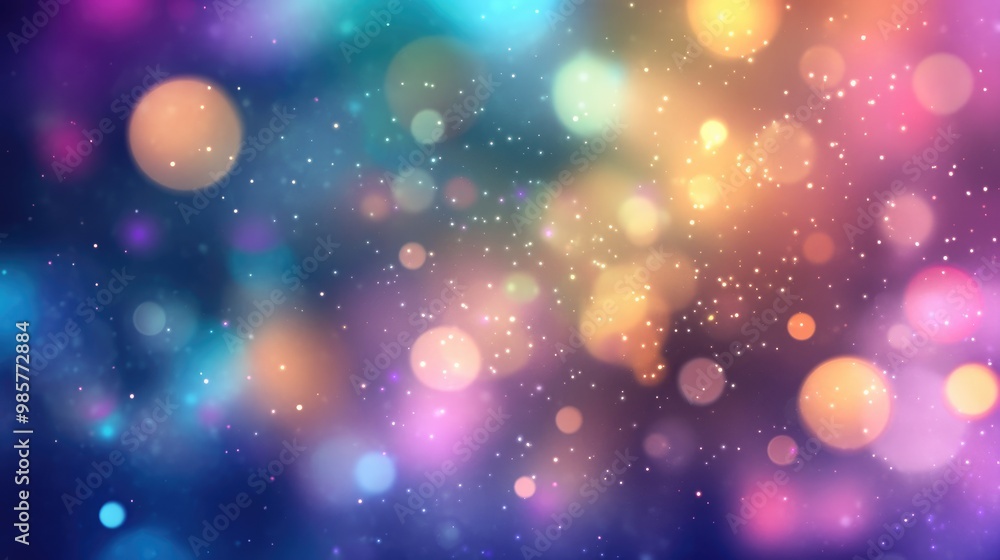 Poster colorful bokeh texture with defocused sparkling lights for a festive atmosphere