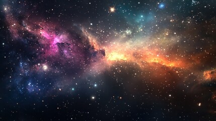 Cosmic Nebula with Stars and Glowing Gas Clouds