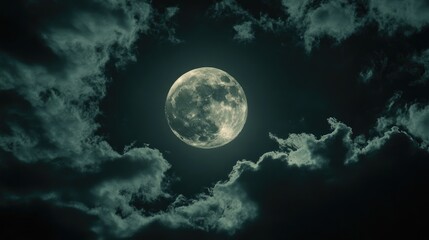 Fototapeta premium Full moon in dark skies with clouds