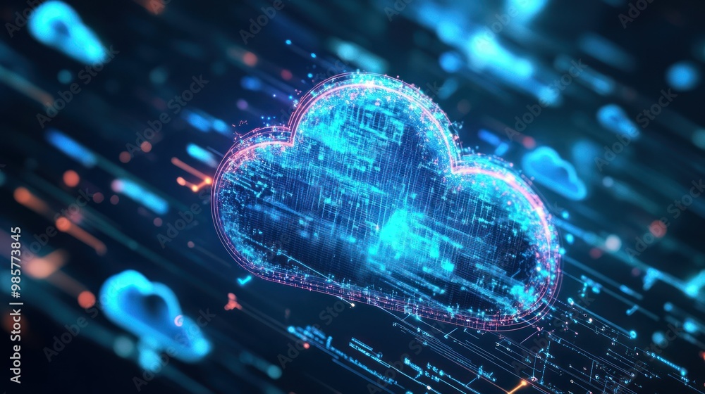 Poster digital cloud icon with abstract network lines