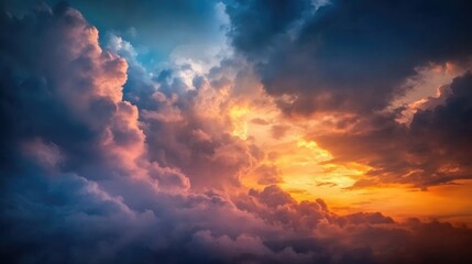 Obraz premium Dramatic sunset atmosphere with overcast clouds in a rainy sky