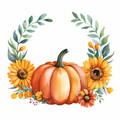 autumn theme sticker, clipart, watercolor illustration, isolated on a white background 

