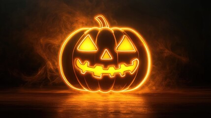 Glowing pumpkin neon sign high definition