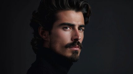 Fototapeta premium Modern Men's Grooming Ad with Stylish Model and Minimalistic Background - Perfect for Print, Card, Poster