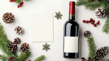 Christmas brunch with wine bottle and wine glass