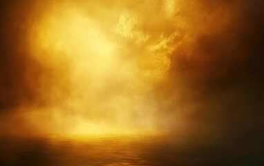 Fototapeta premium Mysterious fog in yellow and orange tones on a dark background with light emanating from the bottom right for texture and overlay use