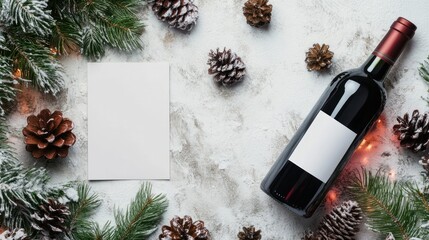 Christmas brunch with wine bottle and wine glass